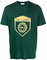 SAINT LAURENT FW22 Green Badge Print Crewneck Short Sleeve T-Shirt Men 686609Y36RO3842 SAINT LAURENT FW22 Green Badge Print Crewneck Short Sleeve T-Shirt Men 686609Y36RO3842