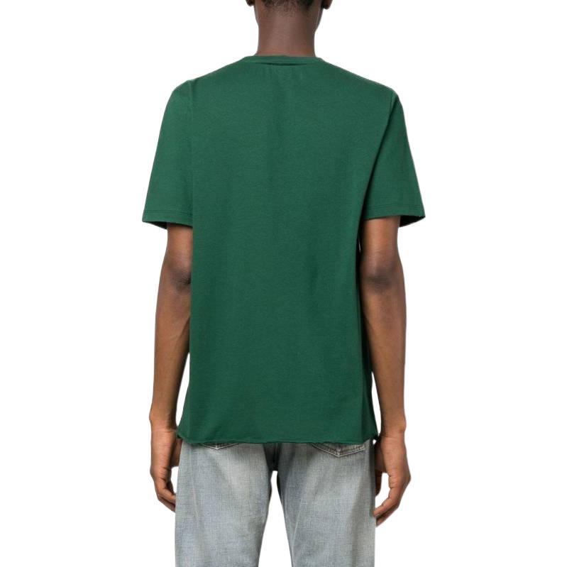Shop SAINT LAURENT FW22 Green Badge Print Crewneck Short Sleeve T-Shirt Men 686609Y36RO3842