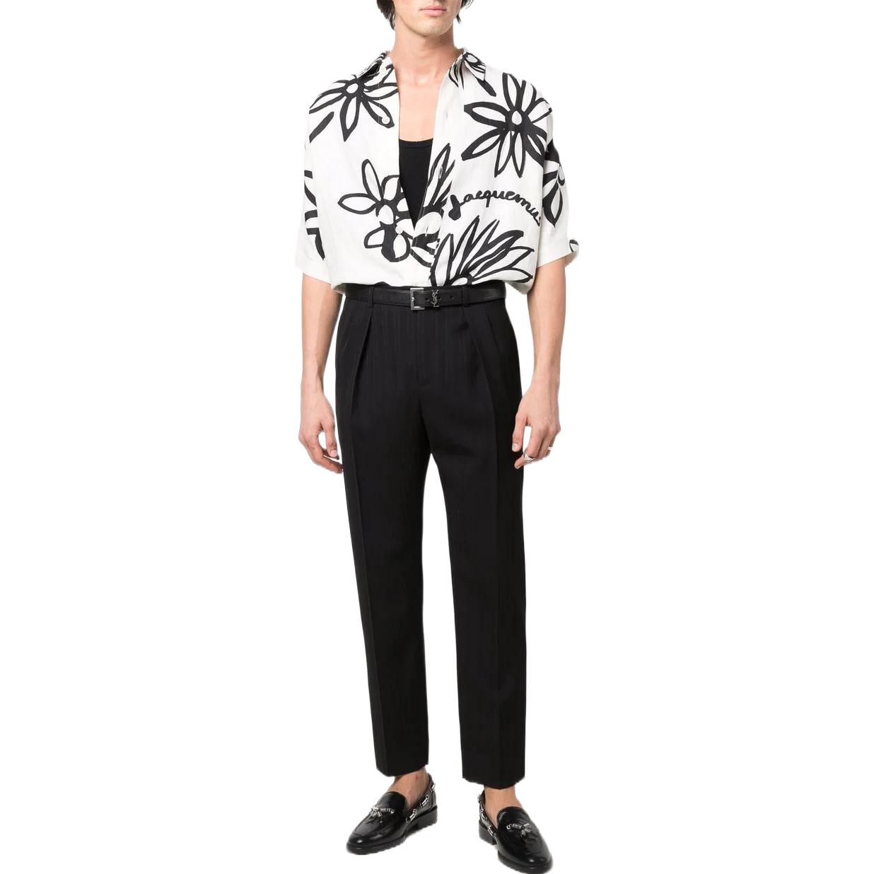 Shop サンローラン FW22 ハイウエスト ストレートレッグ カジュアルパンツ ブラック 682379Y1E451000