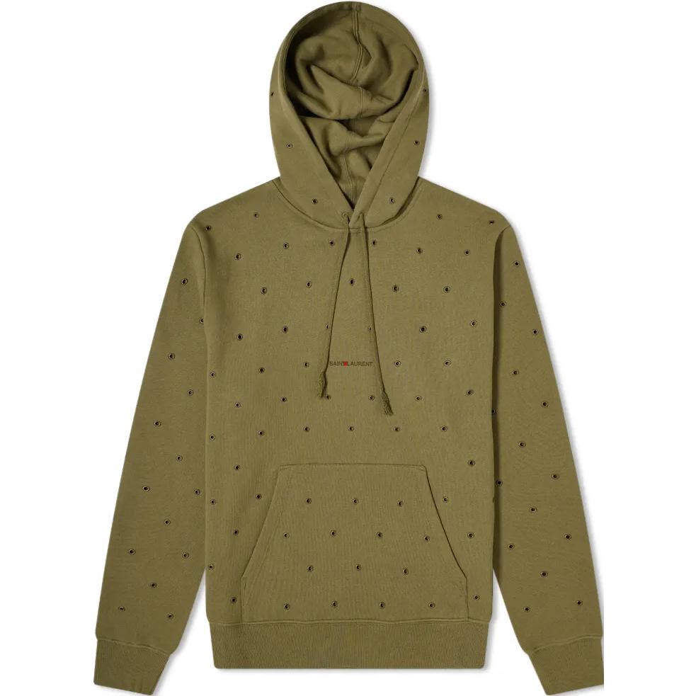 Saint Laurent FW22 Logo Patch Pullover Hoodie Military Green 632418YBQZ21373