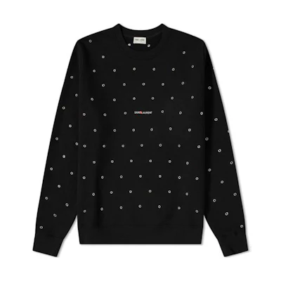 SAINT LAURENT FW22 Polka Dot Print Crewneck Pullover Sweatshirt Black . 632422YBQZ21032