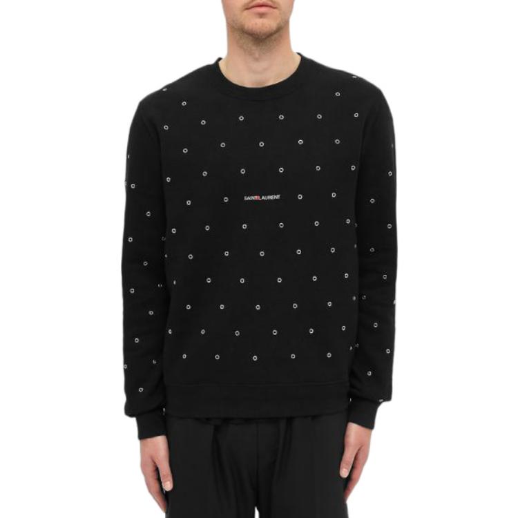 Lookbook SAINT LAURENT FW22 Polka Dot Print Crewneck Pullover Sweatshirt Black . 632422YBQZ21032