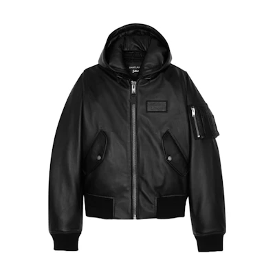 Saint Laurent FW22 Rive Droite Black Hooded Bomber Jacket for Men 680379YCLBF1000