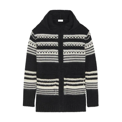 SAINT LAURENT FW22 Striped Ribbed Cuff Knit Hoodie Sweater Black 689942Y75KW1095