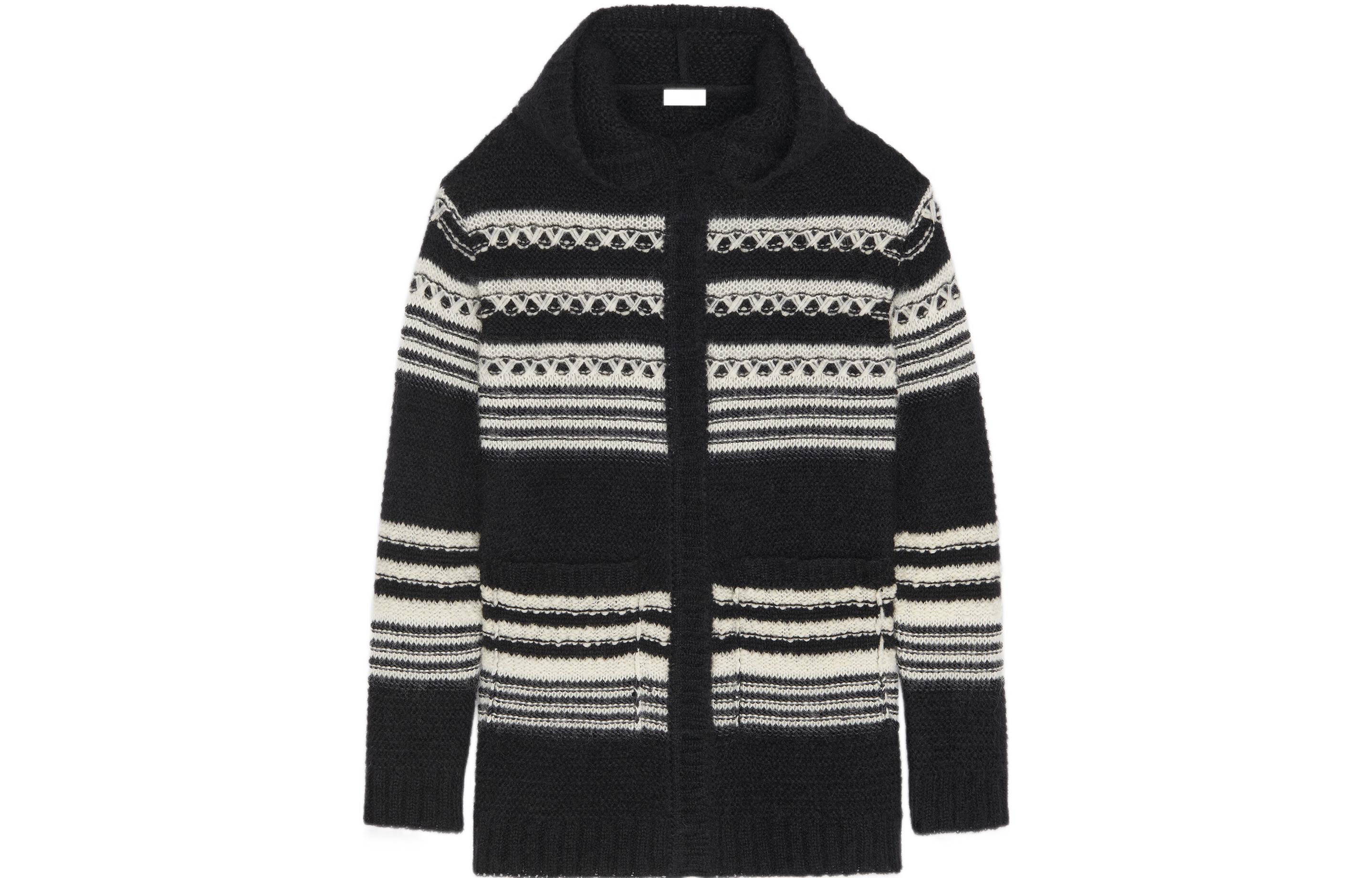 SAINT LAURENT FW22 Striped Ribbed Cuff Knit Hoodie Sweater  Black 689942Y75KW1095 圖 2