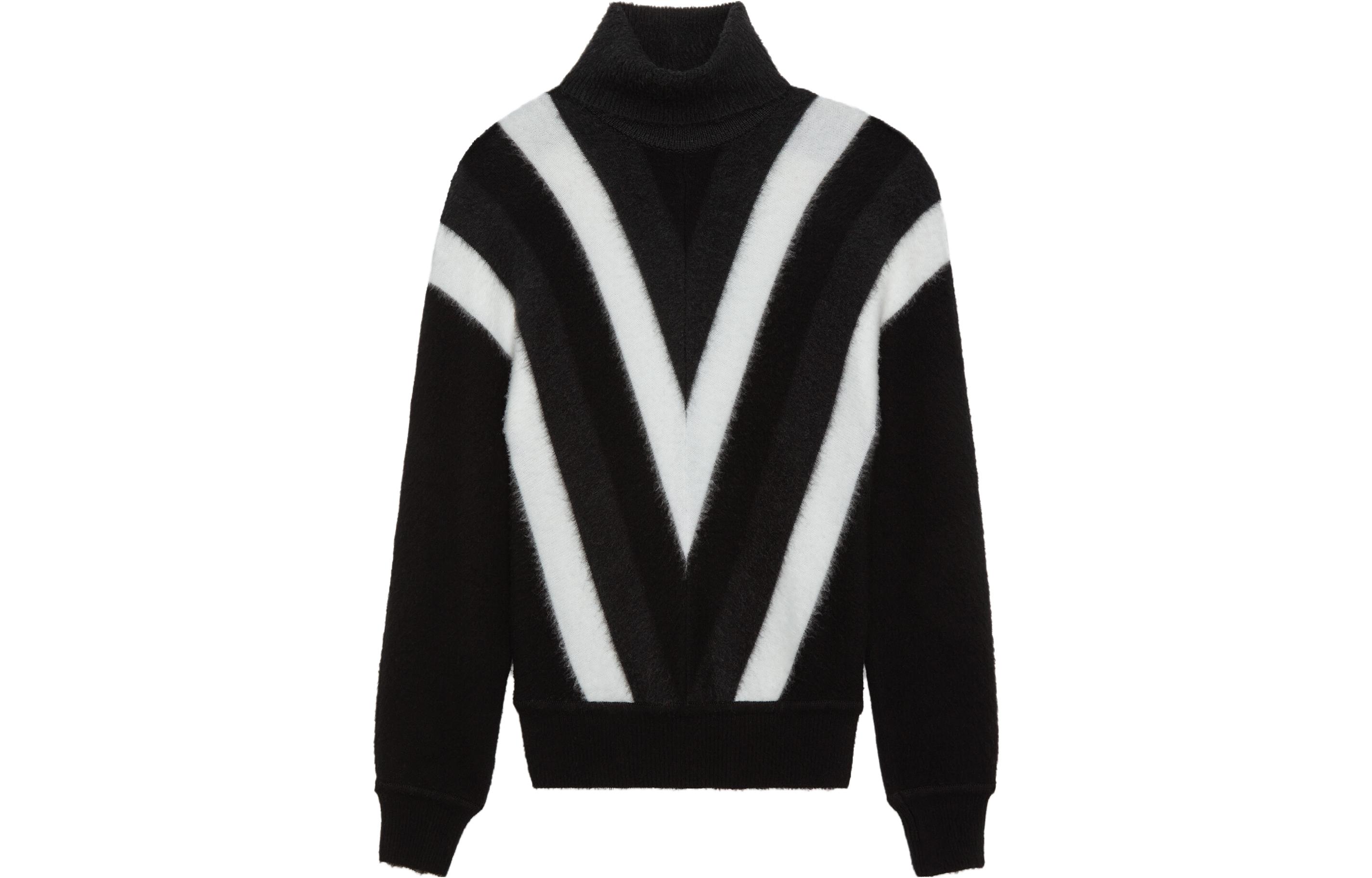 SAINT LAURENT FW23  Black Wool High-Neck Pullover Sweater with V Pattern 752424Y76FO9019