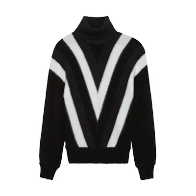 SAINT LAURENT FW23 Black Wool High-Neck Pullover Sweater with V Pattern 752424Y76FO9019