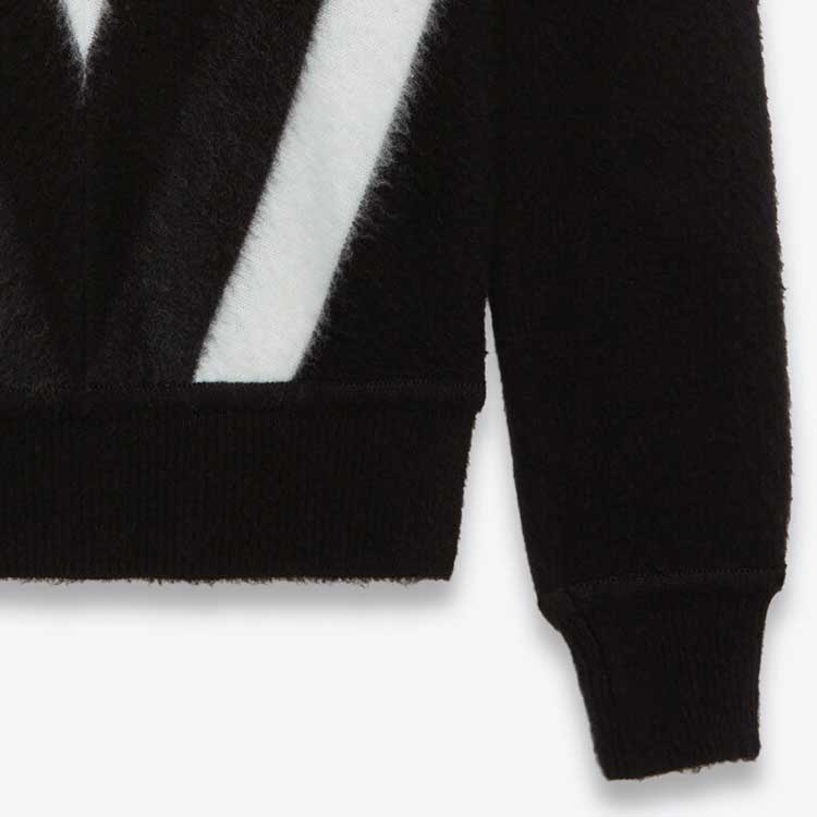 Purchase SAINT LAURENT FW23  Black Wool High-Neck Pullover Sweater with V Pattern 752424Y76FO9019
