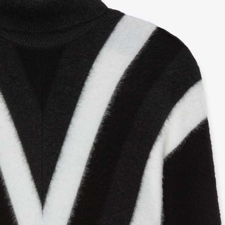 Details for SAINT LAURENT FW23  Black Wool High-Neck Pullover Sweater with V Pattern 752424Y76FO9019