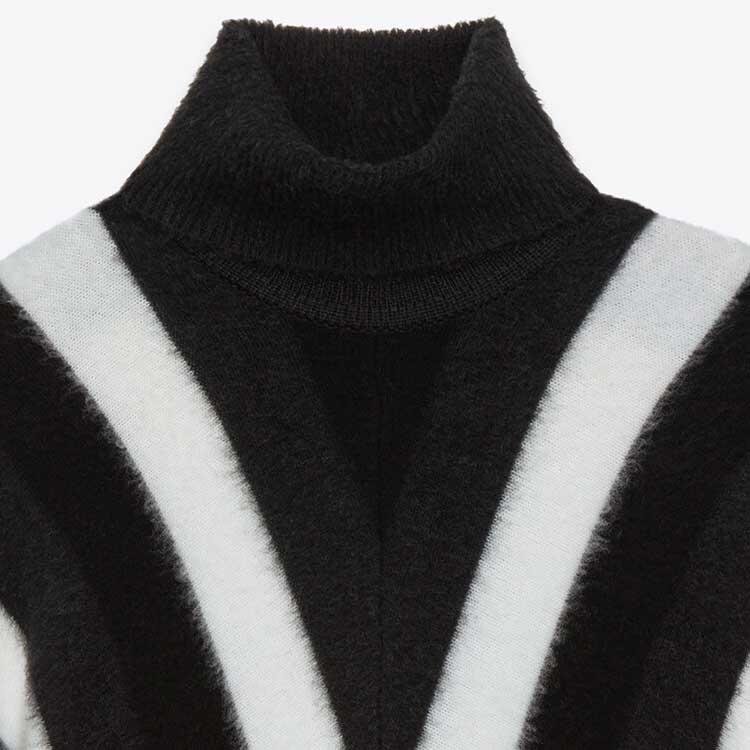 Sizing SAINT LAURENT FW23  Black Wool High-Neck Pullover Sweater with V Pattern 752424Y76FO9019