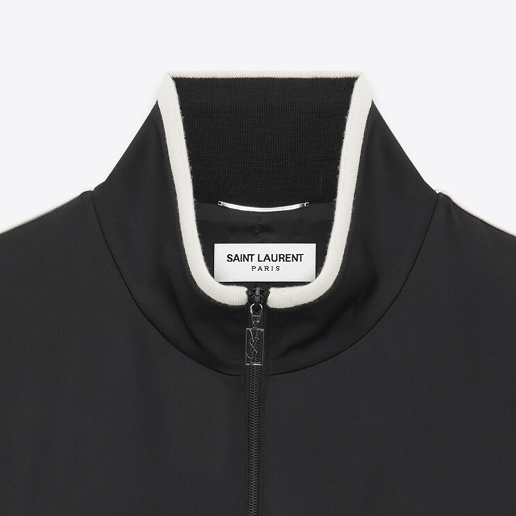 Shop SAINT LAURENT FW23  Embroidered Colorblock Jacket Black. 753065Y3G361000