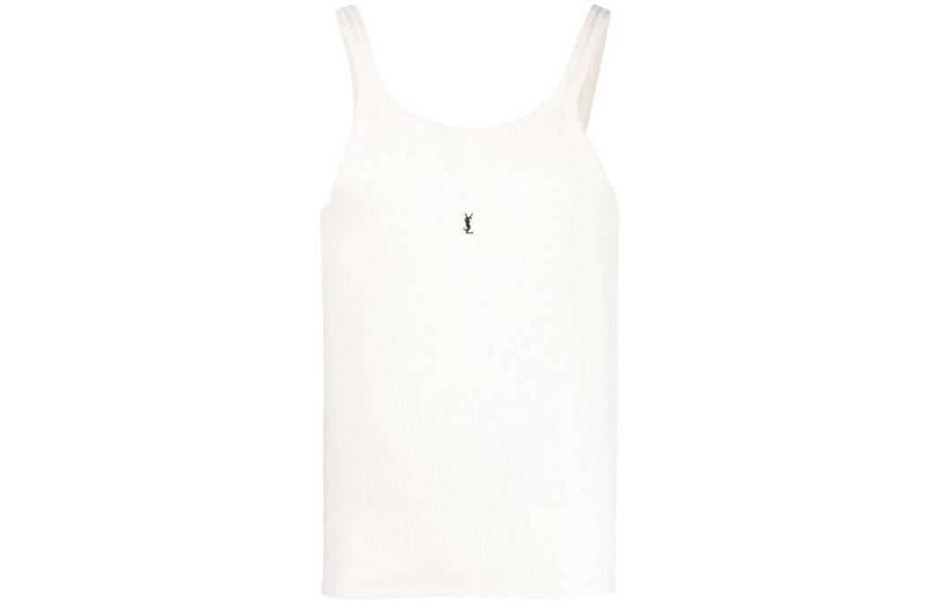 Order サンローラン FW23 ホワイト リブ付きロゴ刺繍スリーブレスタンクトップ 761275Y37EC9744