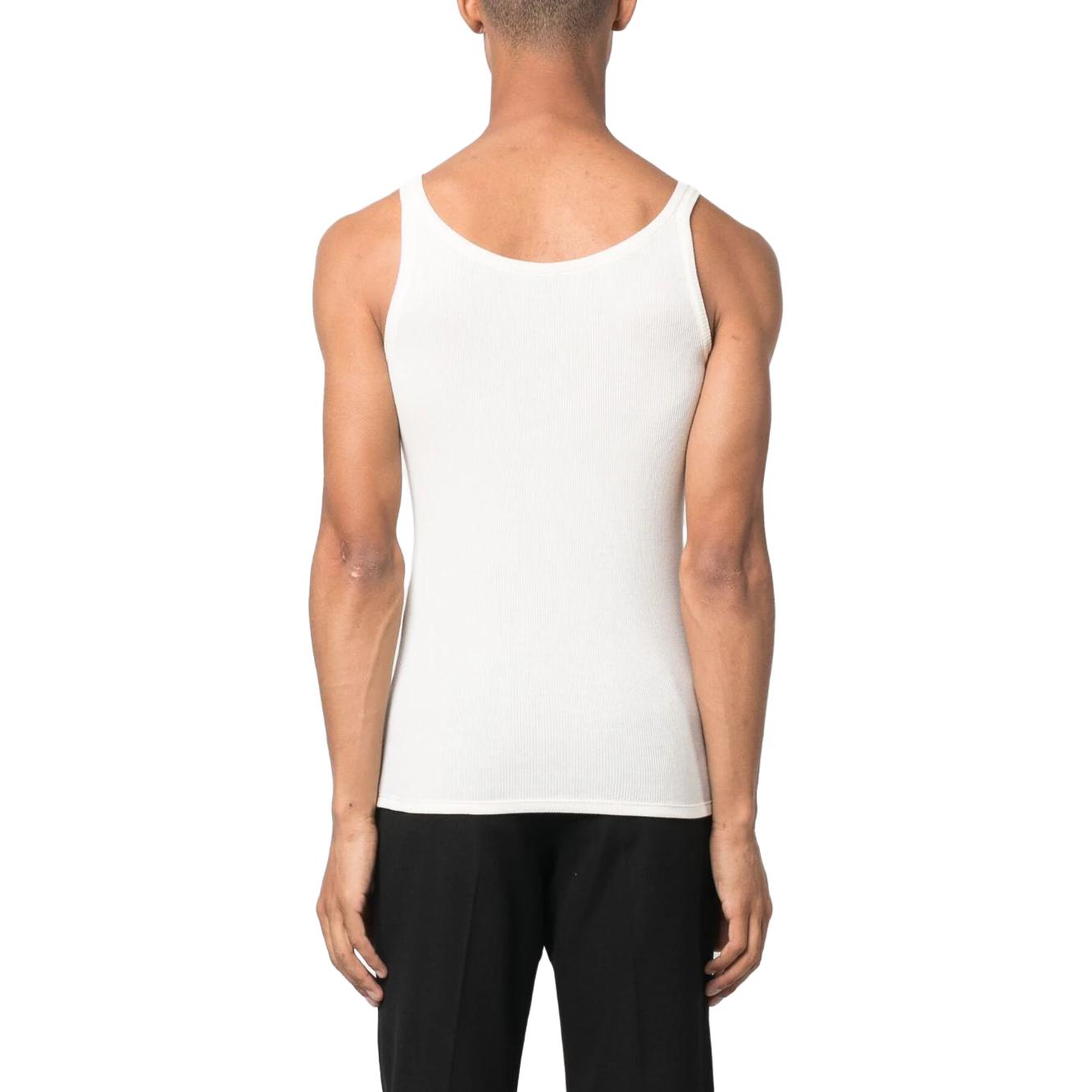 Shop サンローラン FW23 ホワイト リブ付きロゴ刺繍スリーブレスタンクトップ 761275Y37EC9744