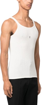 サンローラン FW23 ホワイト リブ付きロゴ刺繍スリーブレスタンクトップ 761275Y37EC9744 Purchase サンローラン FW23 ホワイト リブ付きロゴ刺繍スリーブレスタンクトップ 761275Y37EC9744
