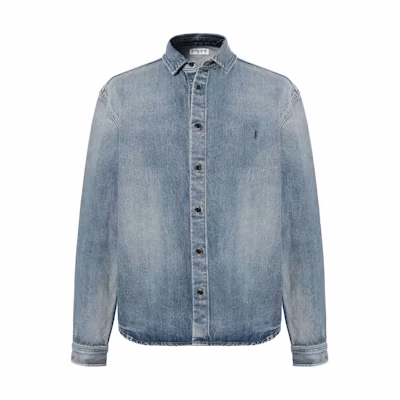 SAINT LAURENT FW23 Embroidered Logo Denim Shirt Men’s Blue Long Sleeve 753029Y07JA5018