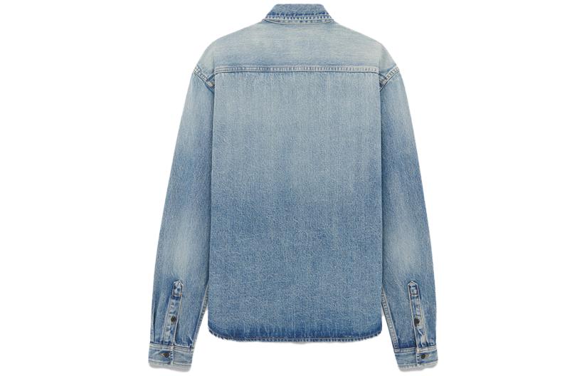 Lookbook SAINT LAURENT FW23 Embroidered Logo Denim Shirt Men’s Blue Long Sleeve 753029Y07JA5018