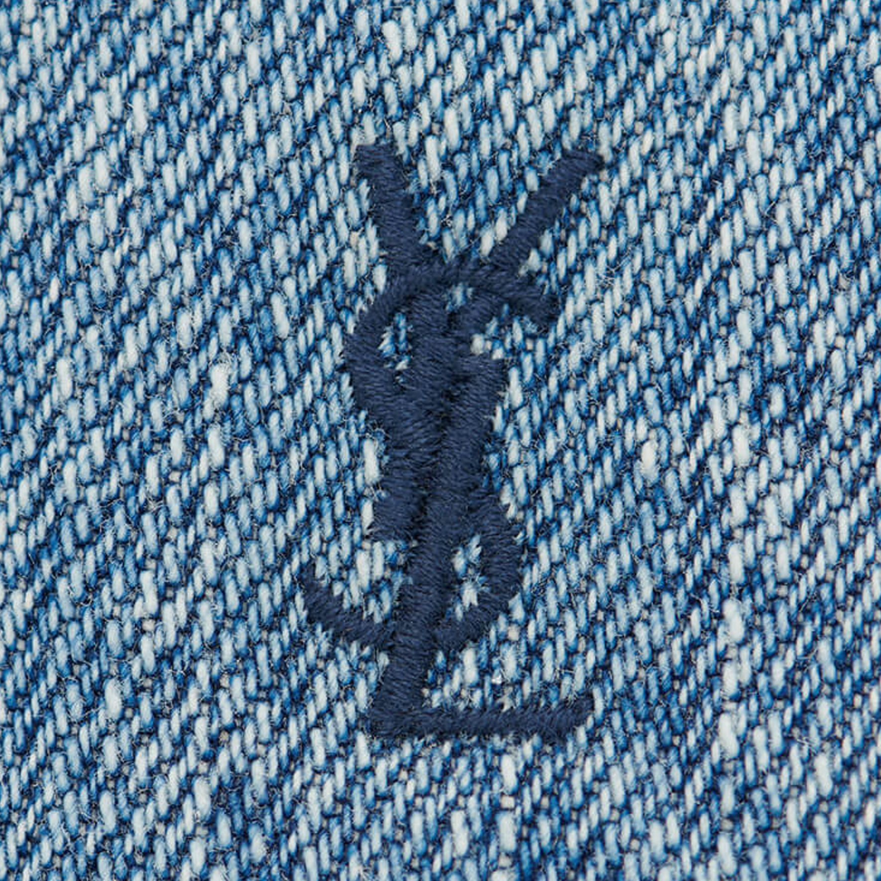 Shop SAINT LAURENT FW23 Embroidered Logo Denim Shirt Men’s Blue Long Sleeve 753029Y07JA5018