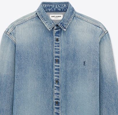 SAINT LAURENT FW23 Embroidered Logo Denim Shirt Men’s Blue Long Sleeve 753029Y07JA5018 Purchase SAINT LAURENT FW23 Embroidered Logo Denim Shirt Men’s Blue Long Sleeve 753029Y07JA5018