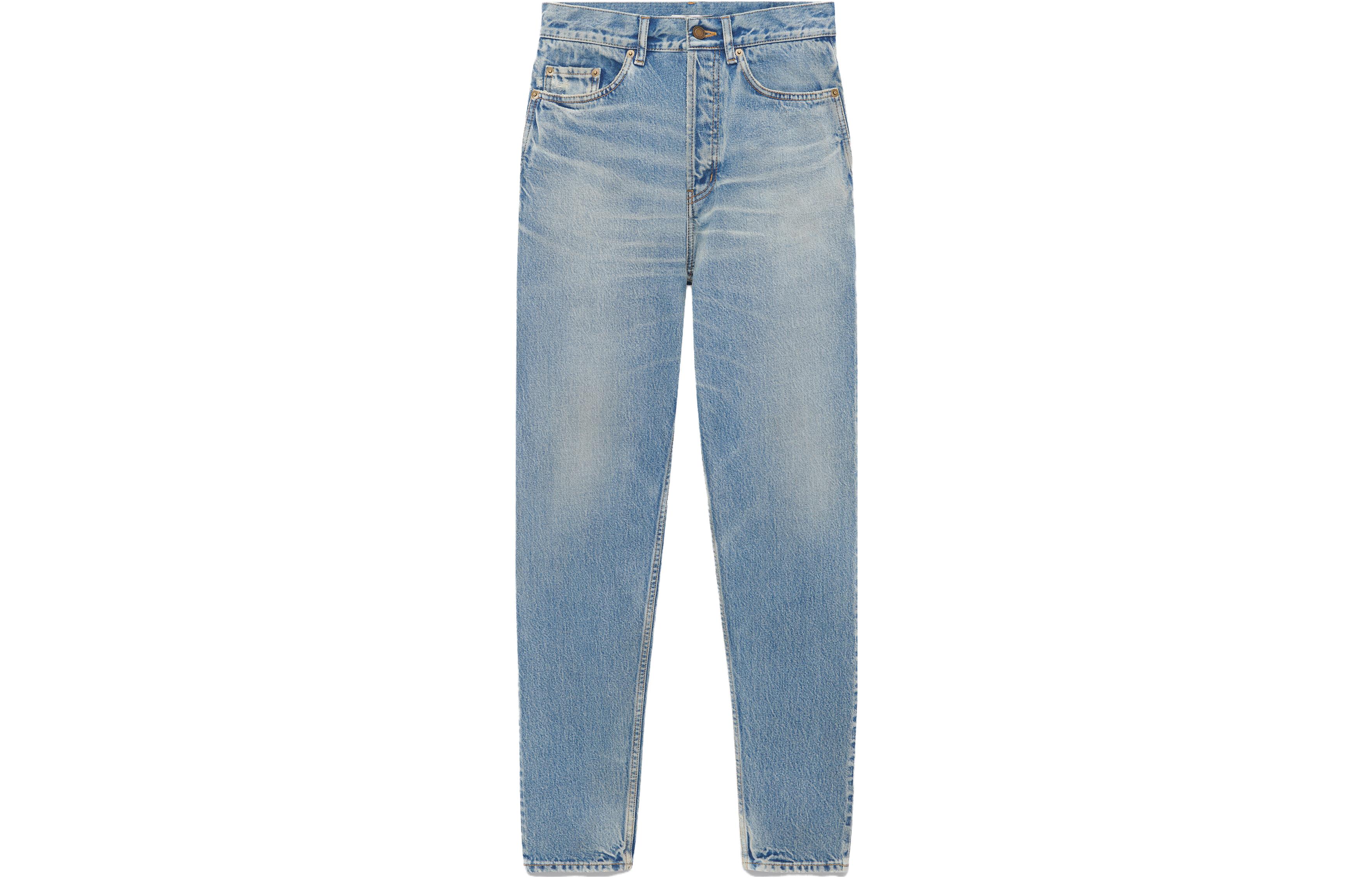 Order SAINT LAURENT FW23 Jeans Denim Pria High-Waisted Tapered Biru Muda 751031Y23LA5022