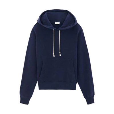 Saint Laurent FW23 Solid Color Drawstring Hooded Casual Hoodie Blue 778464Y36SW4140