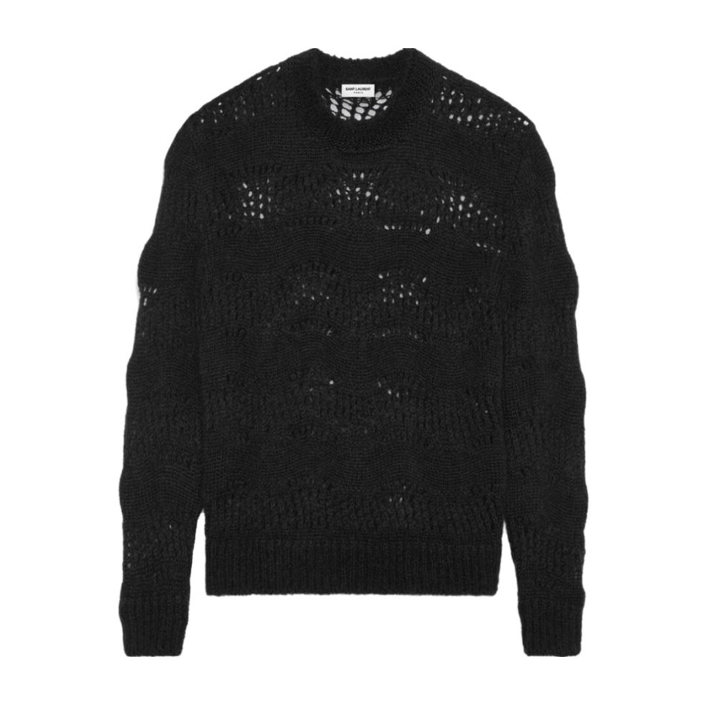 SAINT LAURENT FW23 Solid Knit Pullover Sweater Black  Crewneck. 757039Y76EZ1000