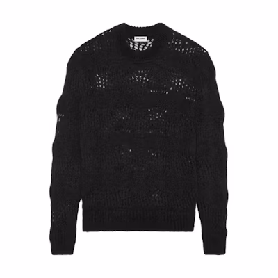 SAINT LAURENT FW23 Solid Knit Pullover Sweater Black Crewneck. 757039Y76EZ1000