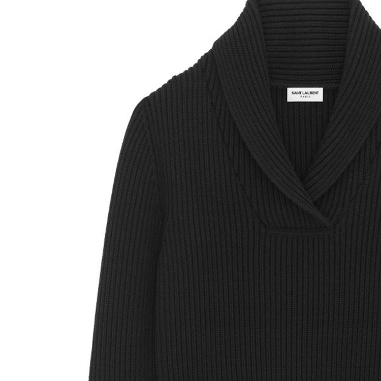 Purchase SAINT LAURENT FW23 Solid Ribbed Knit Shawl Collar Sweater Men’s Black 750969Y76ER1000