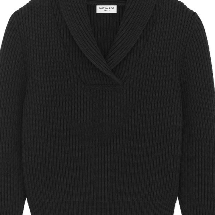 Details for SAINT LAURENT FW23 Solid Ribbed Knit Shawl Collar Sweater Men’s Black 750969Y76ER1000