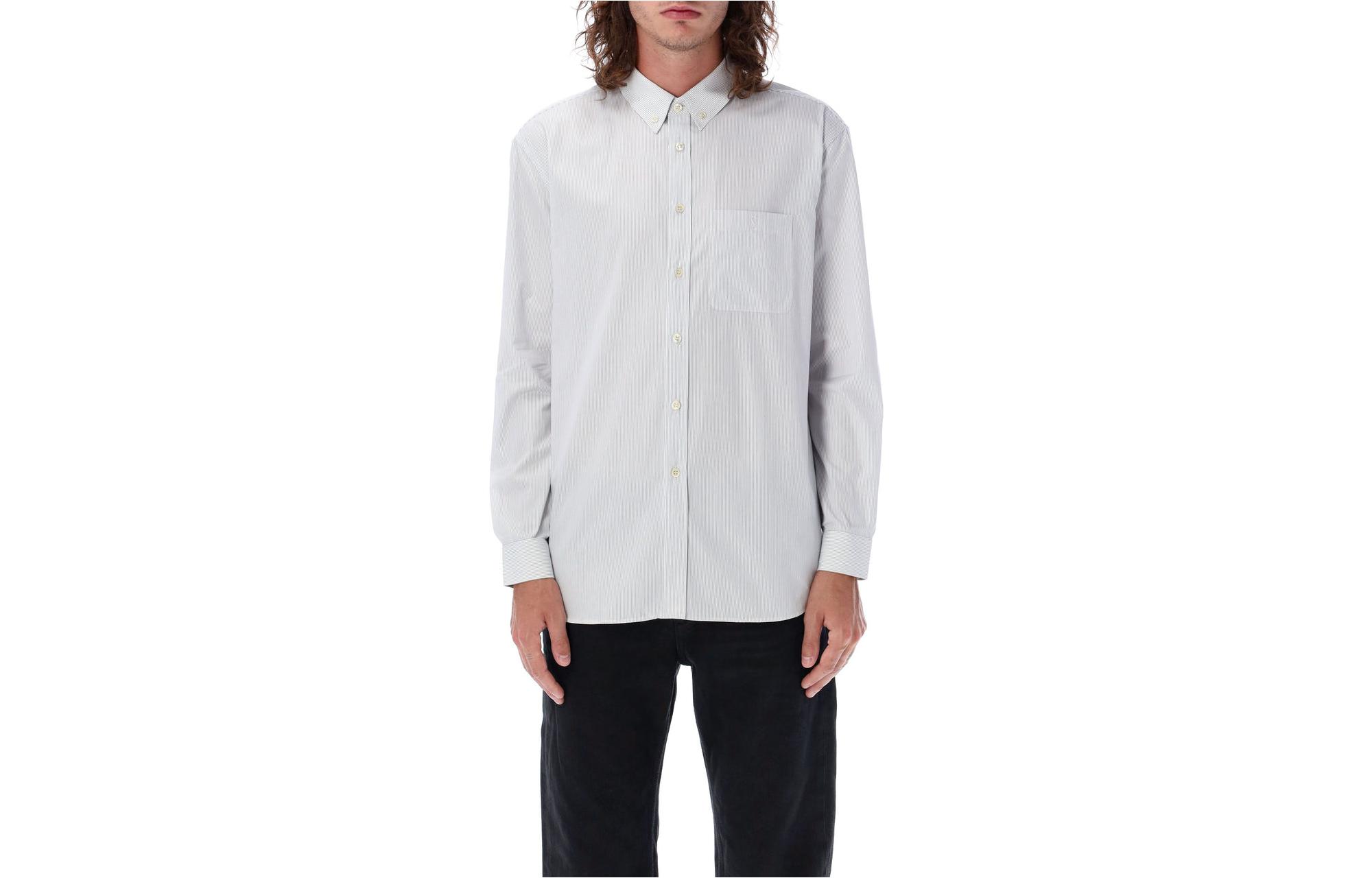 SAINT LAURENT FW23 Solid White Button-Up Long Sleeve Shirt for Men 712700Y1H499019