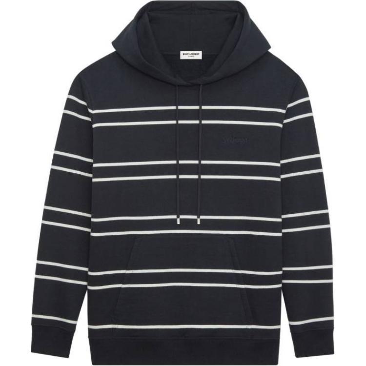 SAINT LAURENT FW23 Striped Hooded Pullover Long Sleeve Sweatshirt Black . 759979-Y37IZ-1095