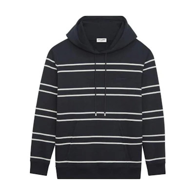 SAINT LAURENT FW23 Striped Hooded Pullover Long Sleeve Sweatshirt Black . 759979-Y37IZ-1095