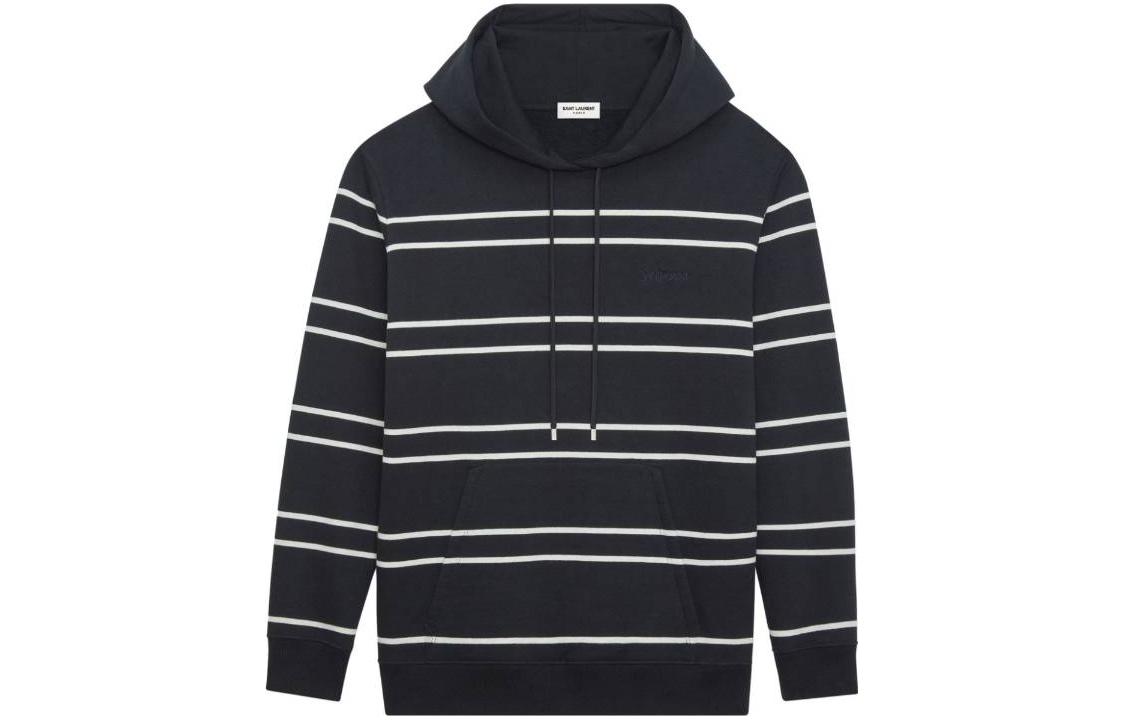Order SAINT LAURENT FW23 Striped Hooded Pullover Long Sleeve Sweatshirt Black . 759979-Y37IZ-1095