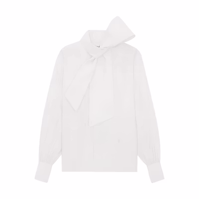 SAINT LAURENT FW23 White High-Neck Button-Up Long-Sleeve Shirt 761062Y1H689000