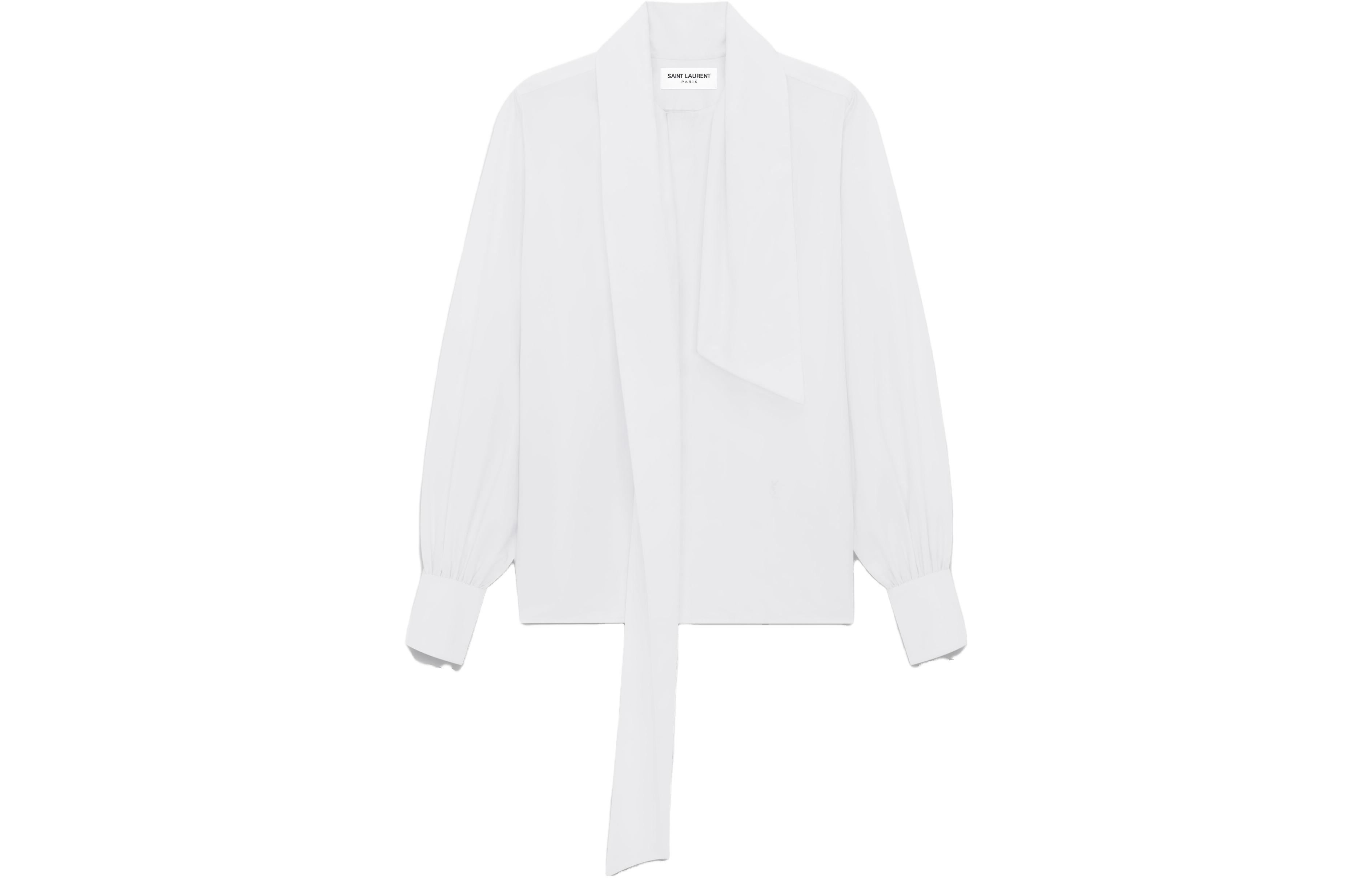 Shop SAINT LAURENT FW23 白色高領長袖襯衫 761062Y1H689000