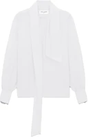 Shop SAINT LAURENT FW23 White High-Neck Button-Up Long-Sleeve Shirt 761062Y1H689000