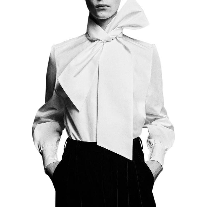 Purchase SAINT LAURENT FW23 白色高領長袖襯衫 761062Y1H689000