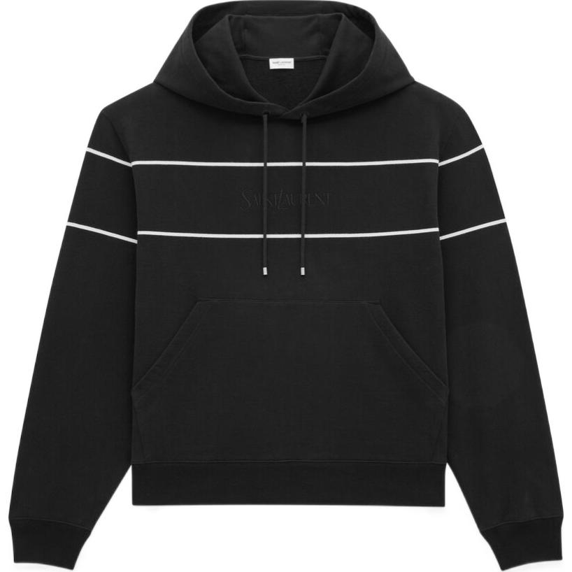 Saint Laurent FW24 Striped Embroidered Logo Hoodie Black Long Sleeve 792176Y37RK1095