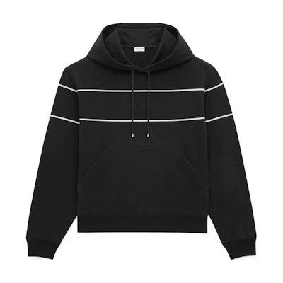 Saint Laurent FW24 Striped Embroidered Logo Hoodie Black Long Sleeve 792176Y37RK1095