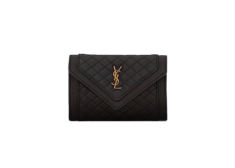 Saint Laurent Gaby Small Envelope Wallet In Quilted Lambskin Black