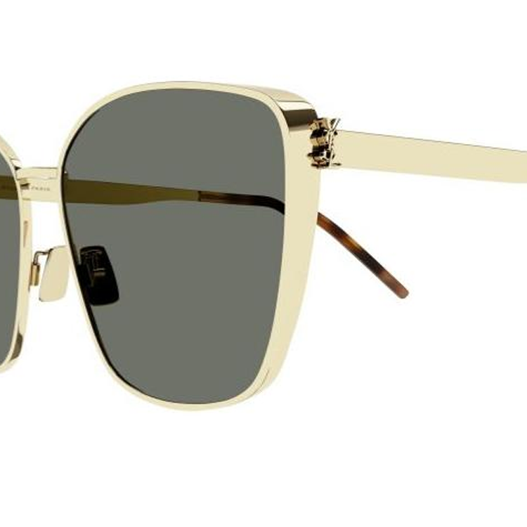 Shop SAINT LAURENT Gold Irregular Metal Logo Sunglasses for Men SLM98