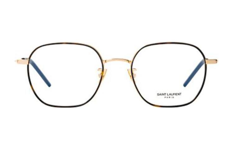 Lookbook SAINT LAURENT Gold Metal Irregular Frame Optical Glasses Unisex Couples Style SL397F003