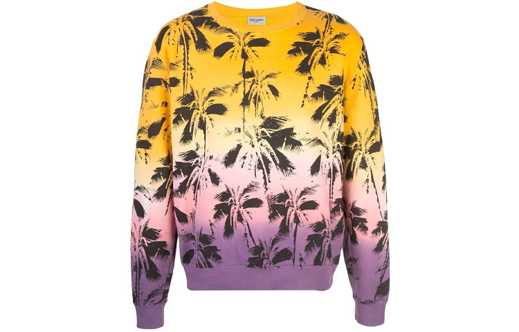 SAINT LAURENT Gradient Palm Tree Print Crewneck Sweatshirt Multicolor Men. 603302YBOY27269