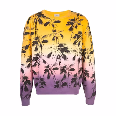 SAINT LAURENT Gradient Palm Tree Print Crewneck Sweatshirt Multicolor Men. 603302YBOY27269