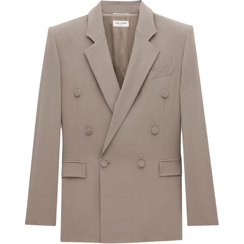 Saint Laurent Gray Beige Padded Shoulder Button Slit Lapel Jacket 810915Y7I212374