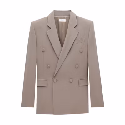 Saint Laurent Gray Beige Padded Shoulder Button Slit Lapel Jacket 810915Y7I212374