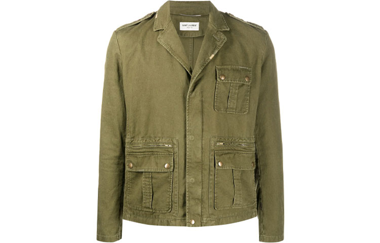 Saint Laurent Green Single-Breasted Utility Jacket with Long Sleeves 598812Y253Q2840