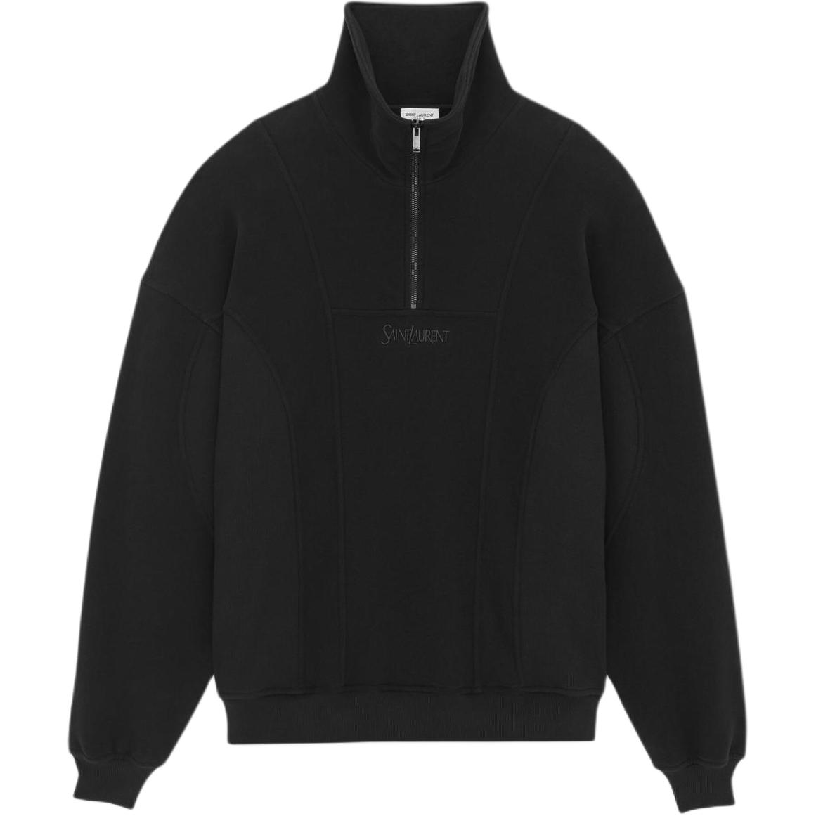 Saint Laurent Half Zip Mock Neck Sweatshirt Black Pullover 750517Y36SW1000