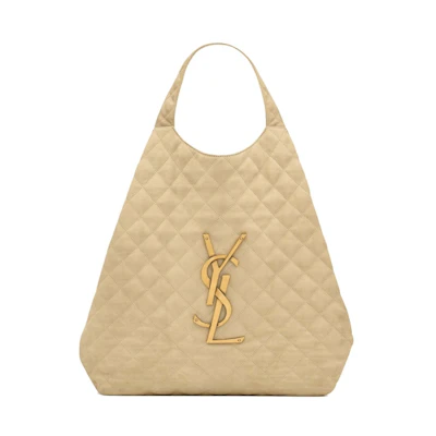 Saint Laurent Icare Maxi Shopping Bag Quilted Nubuck Suede Beige
