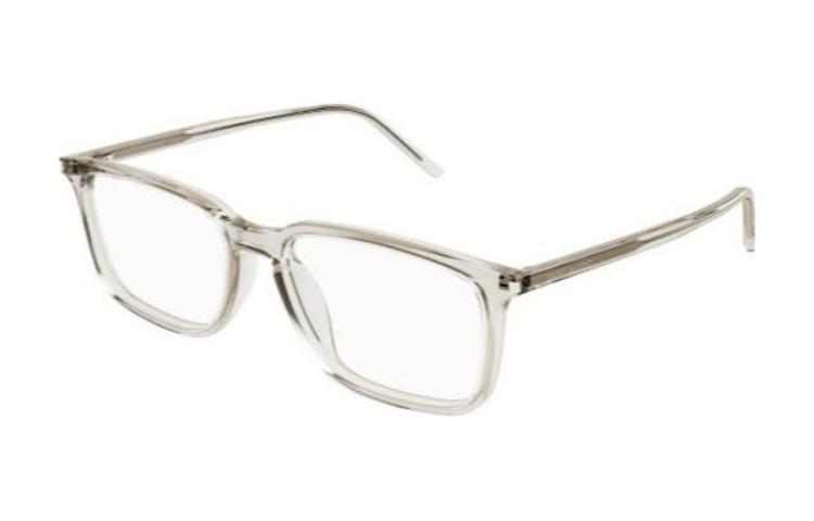 SAINT LAURENT Irregular Transparent Optical Glasses with Logo Print for Men. SL645F004