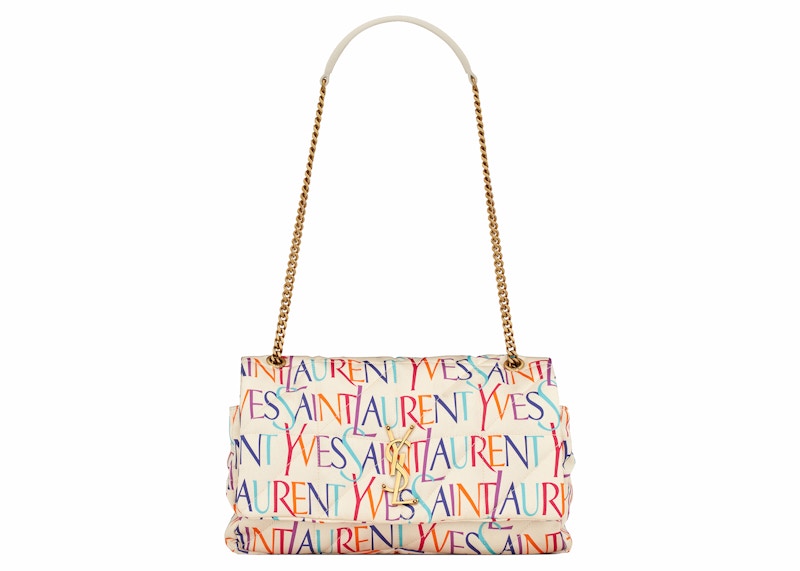 Saint Laurent Jamie Chain Bag Carre Rive Gauche In Printed Silk Medium Blanc Multicolor